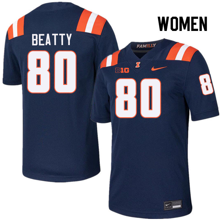 Women #80 Hank Beatty Illinois Fighting Illini College Football Jerseys Stitched-Navy